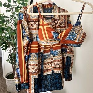 Colorful satin shirt & matching bra